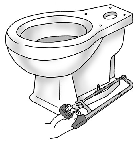 Figure 5-4: Use a hacksaw to cut through badly corroded closet hold-down bolts.